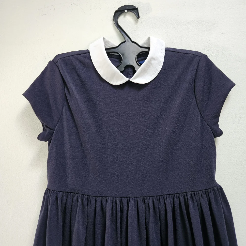 Polo Ralph Lauren Girls Collared Crepe Dress Navy Blue Size 5 Schoolgirl Preppy